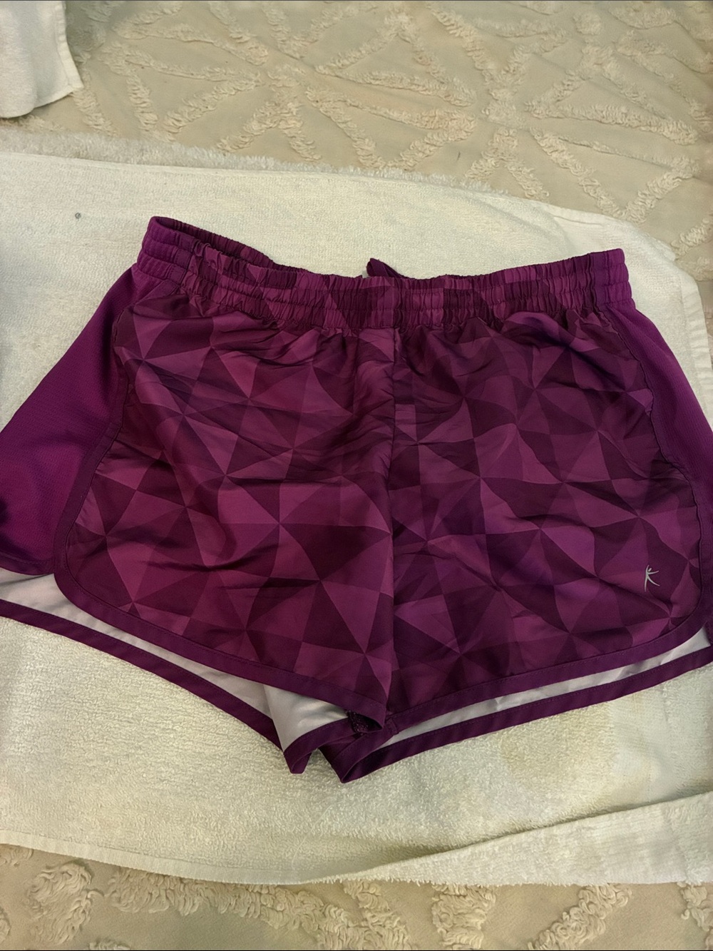 Danskin Purple Geometric Athletic Shorts with built in lining